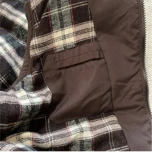Brown zipper vest lined with plaid flannel inside Women's Size Small - Picture 6 of 12